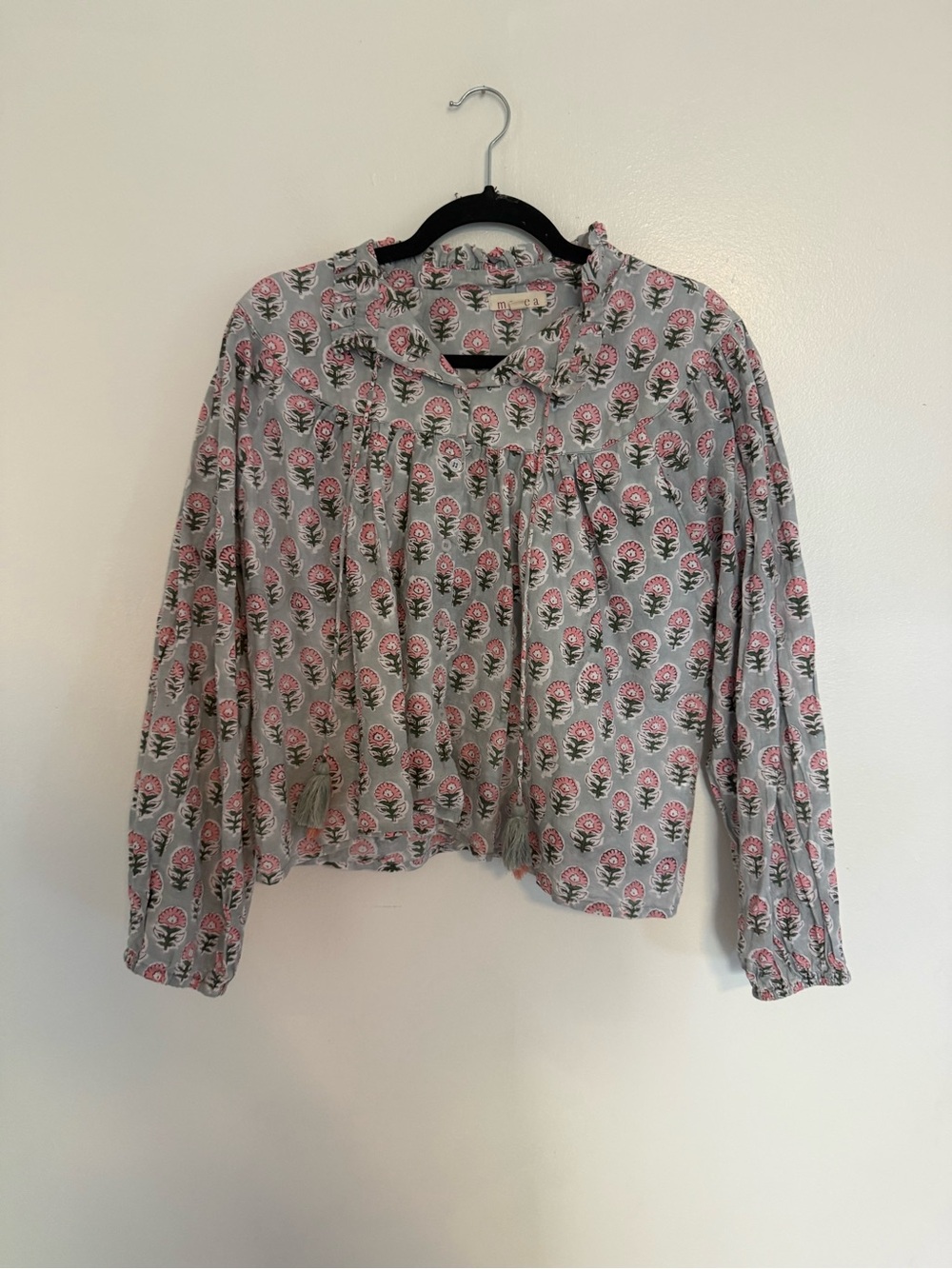 Marea Blouse Georgia Button Down Long Sleeve in Grey Pink Floral - Picture 3 of 6